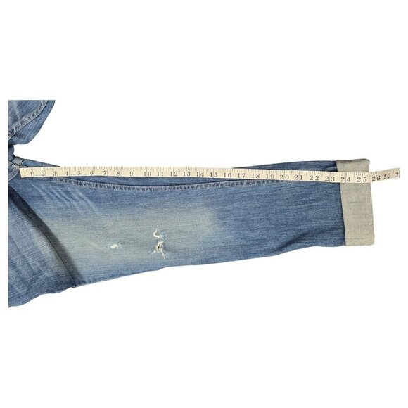 Vtg Harley Davidson Denim Blue Jeans Sz 29 Relaxed Distressed Light Wash Cuffed - Picture 12 of 13